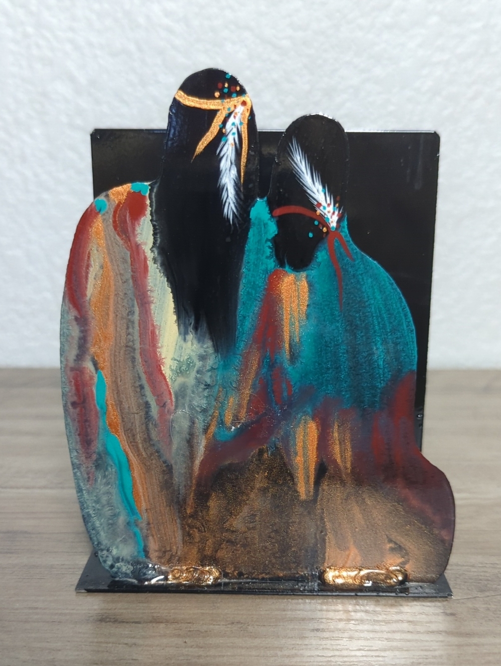 Vintage Native American Enamel Metal Napkin Letter Holder C&J